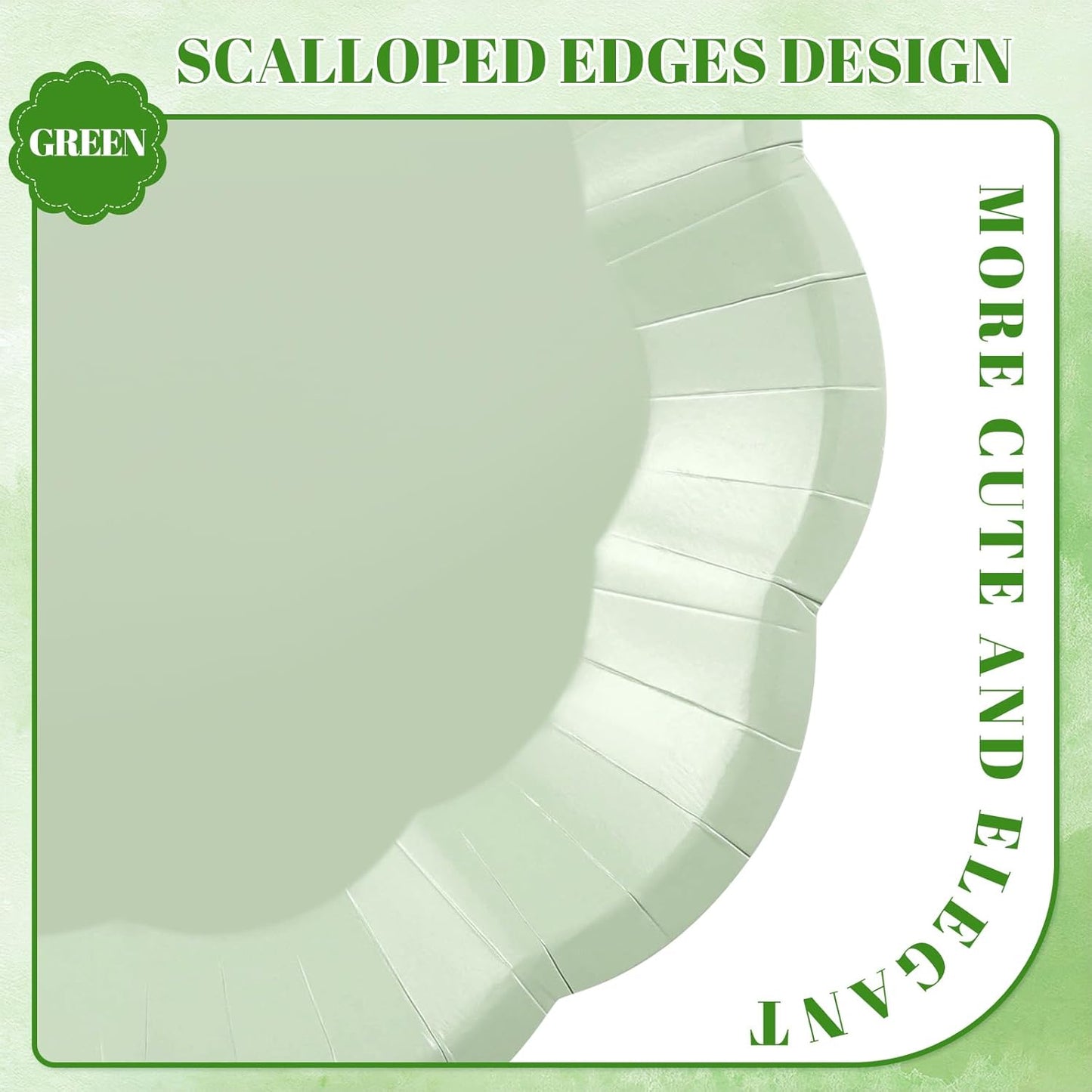 30pcs Sage Green Paper Plates, 9inch Scalloped Sage Green Dessert Dinner Plates Cute Party Plate Disposable Greens Party Supplies for Wedding, Baby Bridal Shower, Birthday