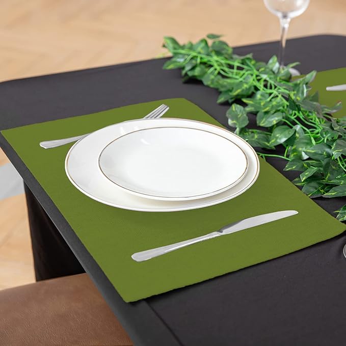 Linen Fabric Placemats Set of 6, Machine Washable, Heat Resistant, Wrinkle Free, Thick Polyester Kitchen Place Mats for Dining Table (Green)