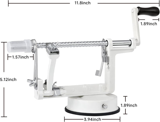 Apple Peeler Corer, Long lasting Chrome Cast Magnesium Alloy Apple Peeler Slicer Corer with Stainless Steel Blades and Powerful Suction Base for Apples and Potatoes(White)