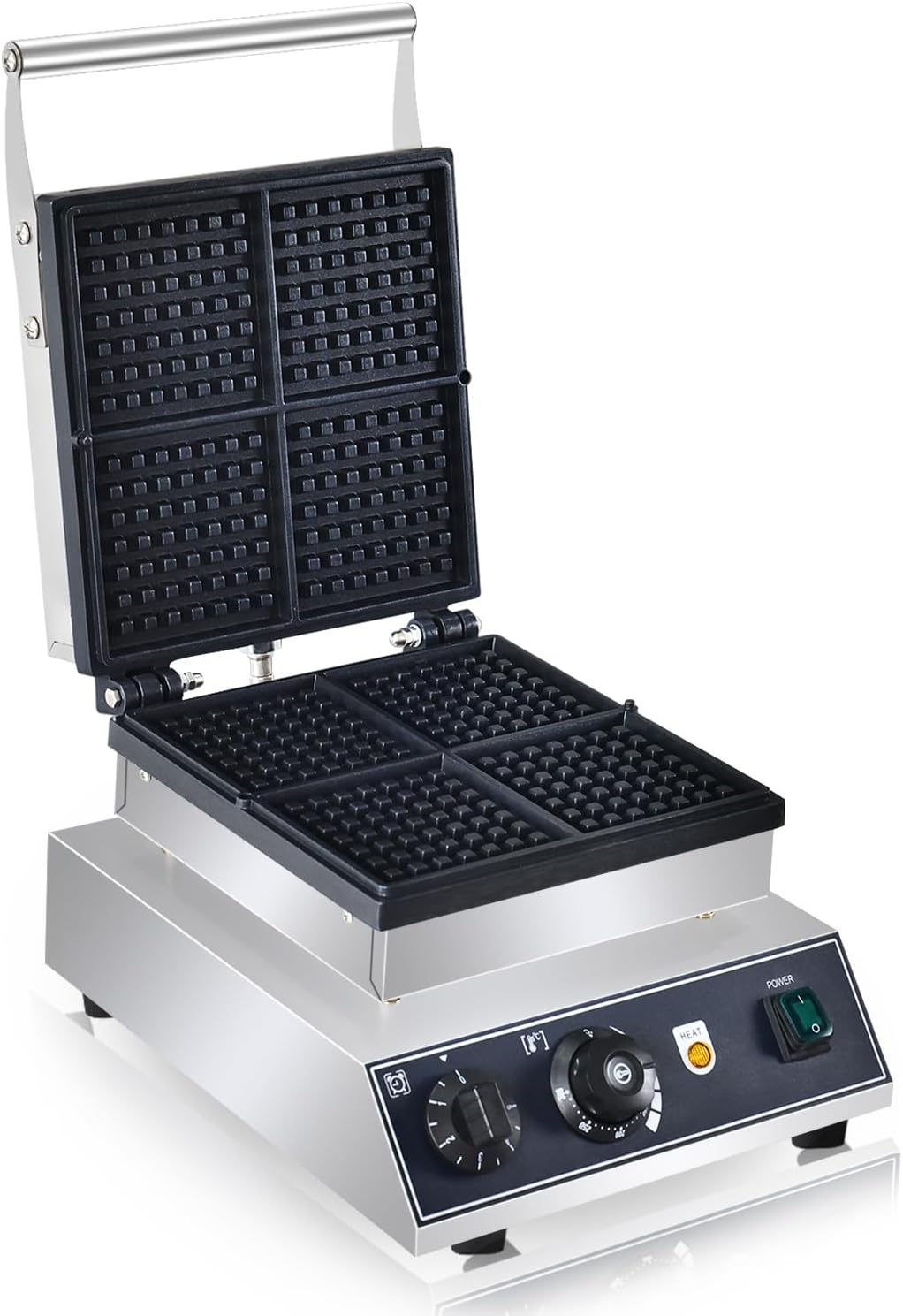 110V Commercial Square Waffle Maker ，4pcs Nonstick Electric Waffle Maker 1800W Electric Stainless Steel Belgian Waffle Machine with Temperature&Time Control for Snack Bar Home Bakeries