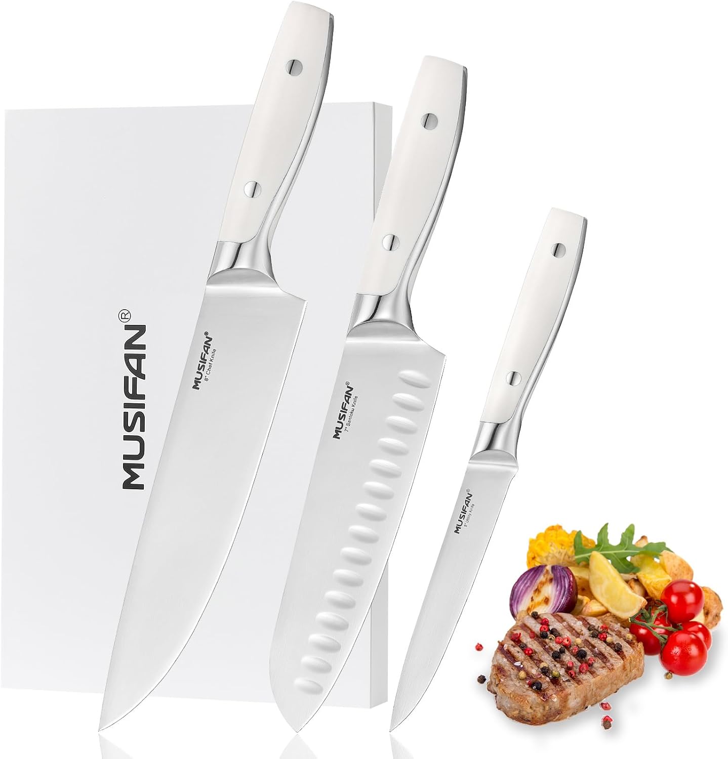 3-Piece Chef Knife Set, Professional Ultra Sharp Kitchen Knives For Cooking High Carbon Stainless Steel, With Ergonomic Handle Design (three)