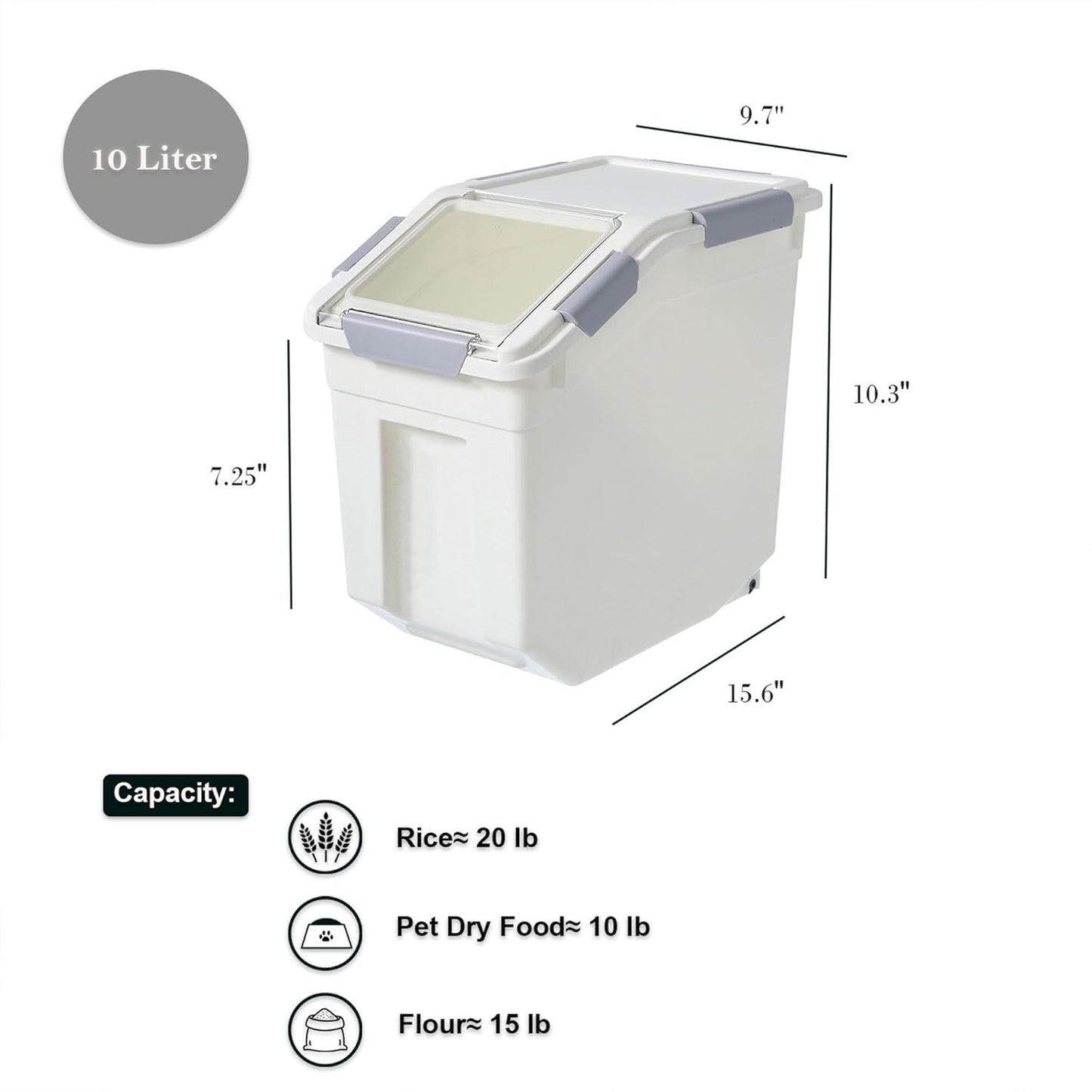 HANAMYA 10 Liter / 20 lbs Rice Storage Container with Measuring Cup, BPA free, For Rice | Grain | Pet Food | Flour, 2 count, White