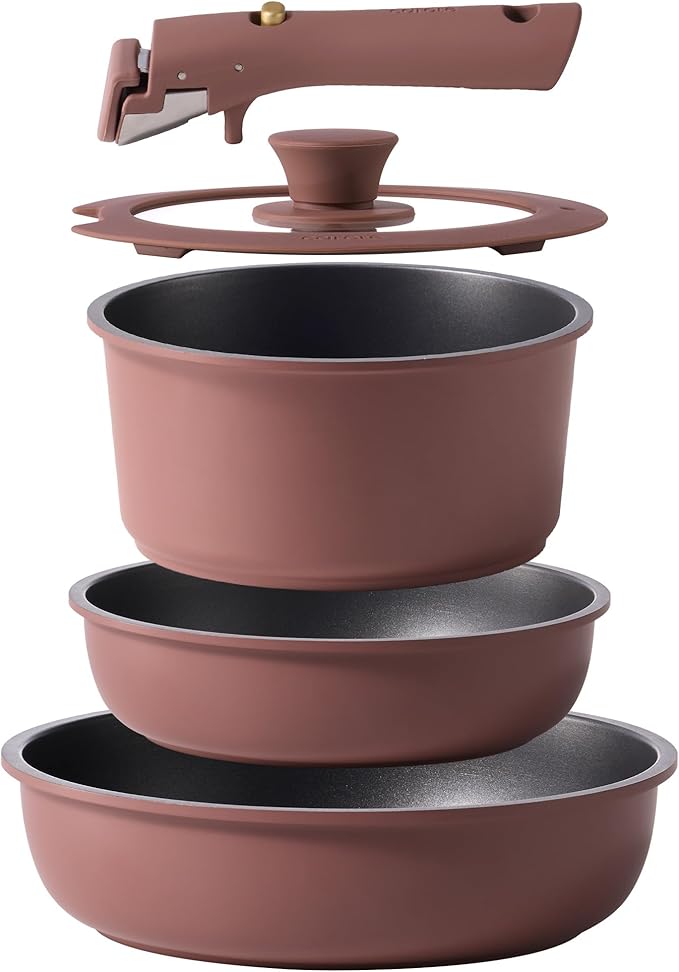 CAROTE 5pcs Pots and Pans Set Non stick,Cookware Set Detachable Handle,kitchen essentials,RV kitchen pot and pan,Induction Cookware,Oven Safe,PFOA PFOS FREE,Burgundy