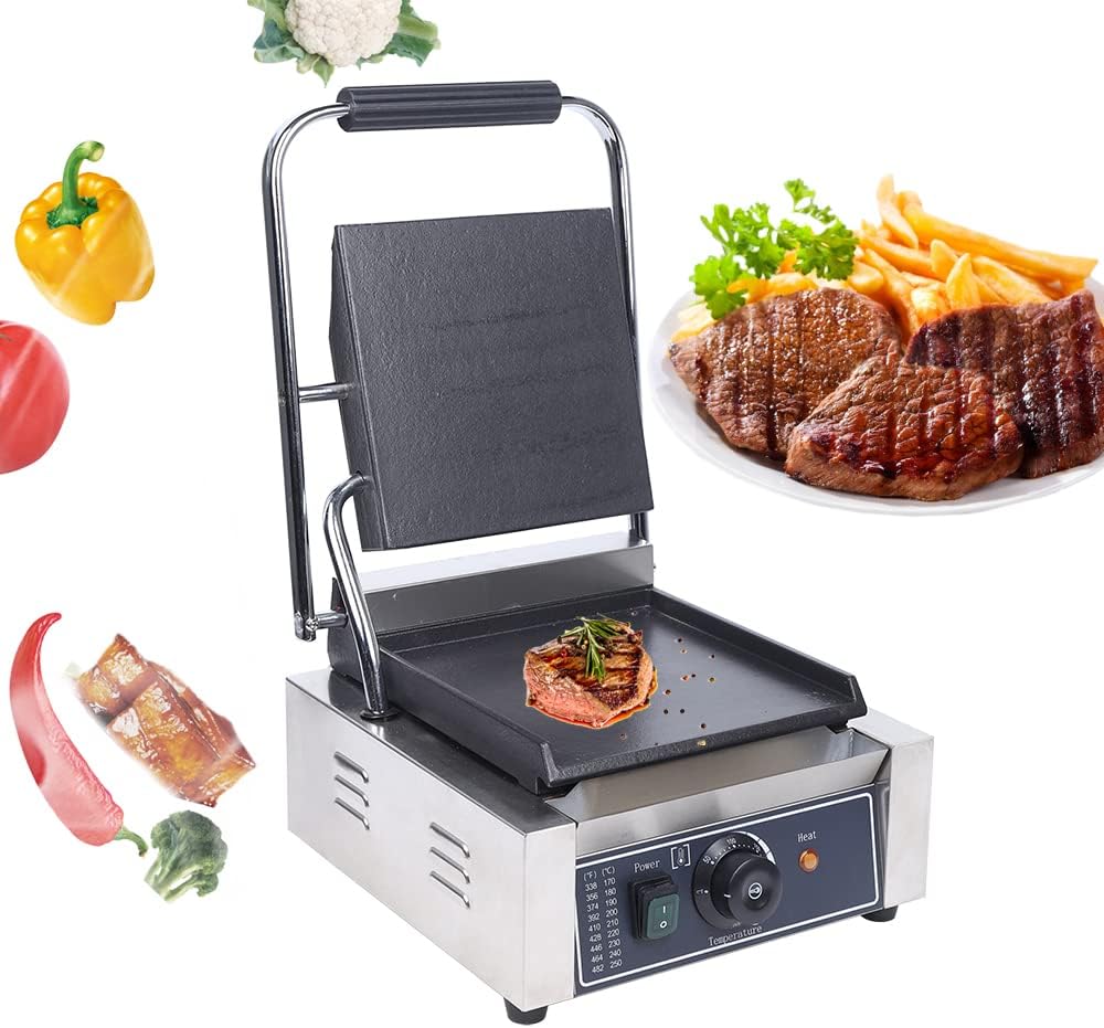 1800W Commercial Sandwich Maker, Electric Press Grill Non-Stick Panini Press Grill and Waffle Iron w/Time & Temper Adjustable| Egg Bat|Food Clip, Large Waffle Machine for Restaurant Party