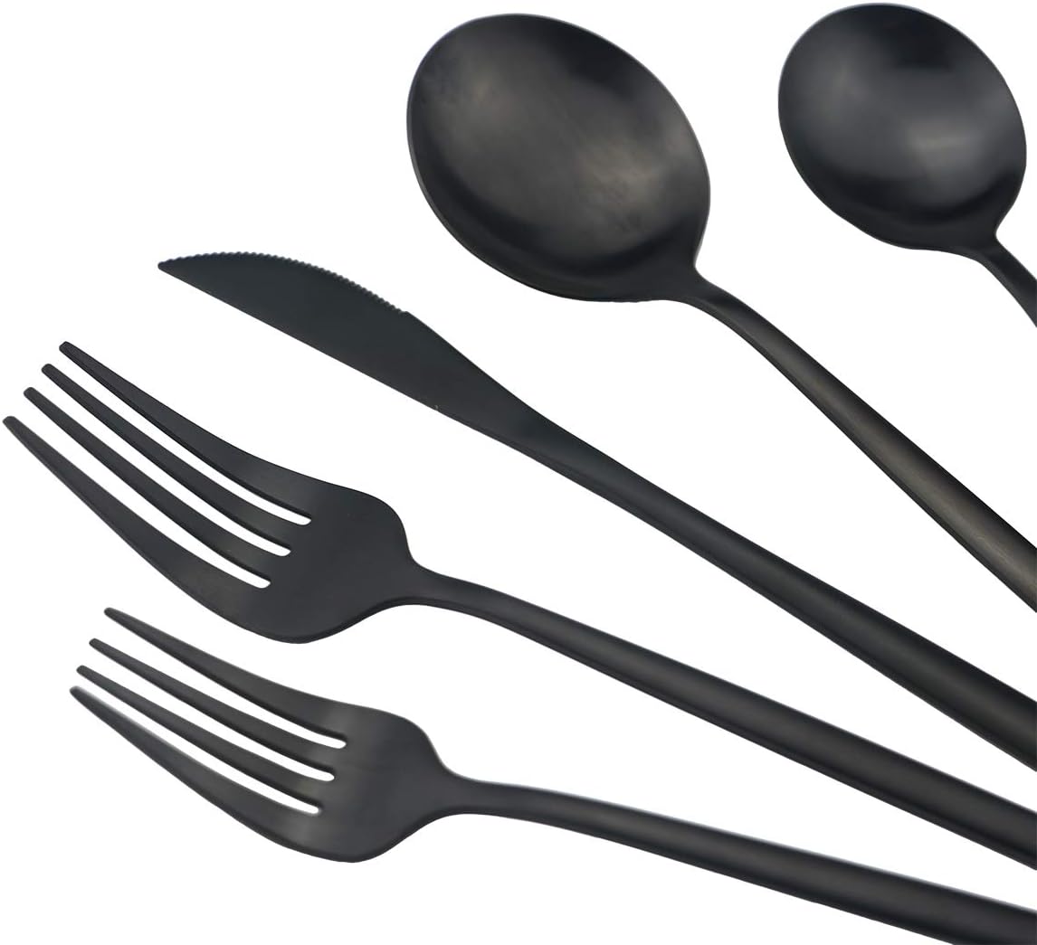 60-Piece Modern Matte Silverware Set, Uniturcky 304 Stainless Steel Flatware Cutlery Set, Elegant Kitchen Utensils Service For 12, Includes Dinner Knives/Spoons/Forks, Black Satin Finish