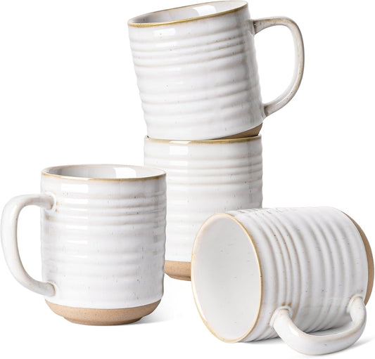 LE TAUCI Coffee Mugs 18 oz,Ceramic Mug Set, Coffee Cups for Latte, Hot Tea, Cappuccino, Mocha, Cocoa, Dishwasher Safe, Suit For Housewarming Wedding- 3.5 inch, Set of 4, Arctic White