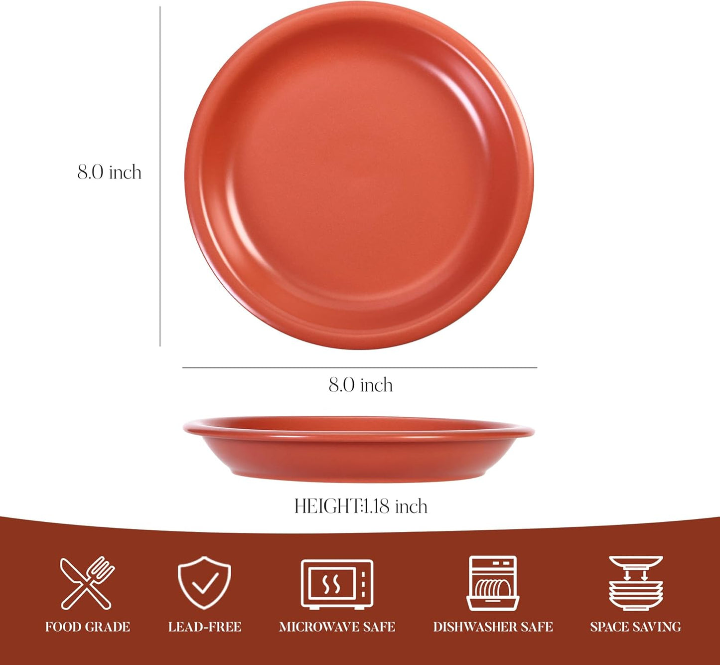 GZG 8 Inch Ceramic Dinner Salad Plates Set of 4, Rustic Matte Glaze Stoneware Dinnerware Set, Microwave & Dishwasher Safe, for Salad, Dessert, Appetizer, Everyday Use(Terracotta Blush)