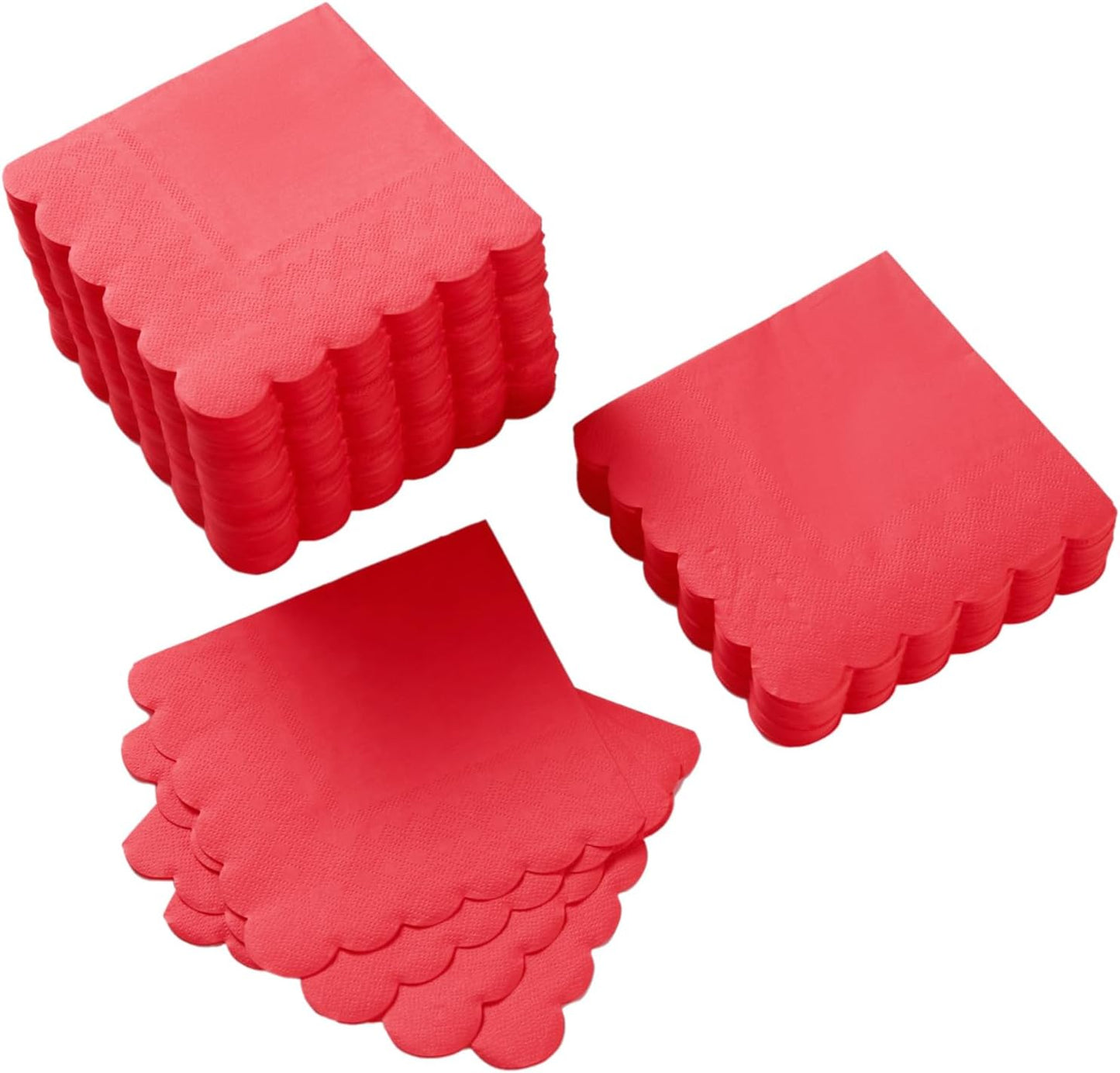 100 Pack Cocktail Napkin 2-Ply Scalloped Edged Dessert Napkins Folded 5 x 5 Inches Disposable Napkins for Dinner Wedding Birthday Party Bridal Anniversary Reception Event (Red)