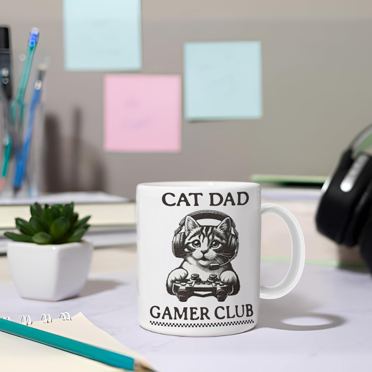 Funny Cat Dad Gamer Club Mug, Cute Kitten Ceramic Coffee Cup, Cats Dad Gift, Cats Lover Gifts for Men, Gifts for Video Game Lovers Men, Funny Gaming Cat Coffee Tea Mugs 11 oz
