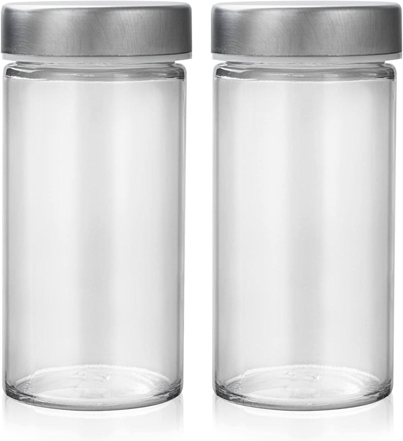 2 Pcs Glass Spice Jars/Bottles - 3oz Empty Round Spice Containers with Airtight Metal Caps with Shaker Lids (2, clear)