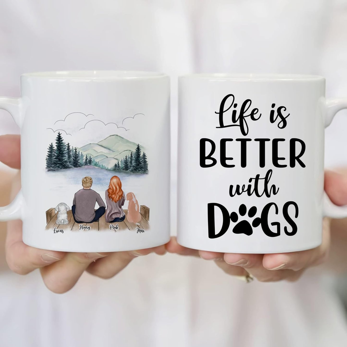 Gossby Personalized Dog Mug - Life is Better with Dogs (Couple 2 Dogs) 11oz, 15oz Mom, Dad for Women, Men Customized Lovers Gift Dad, Parents (GBMUG146VAR306)