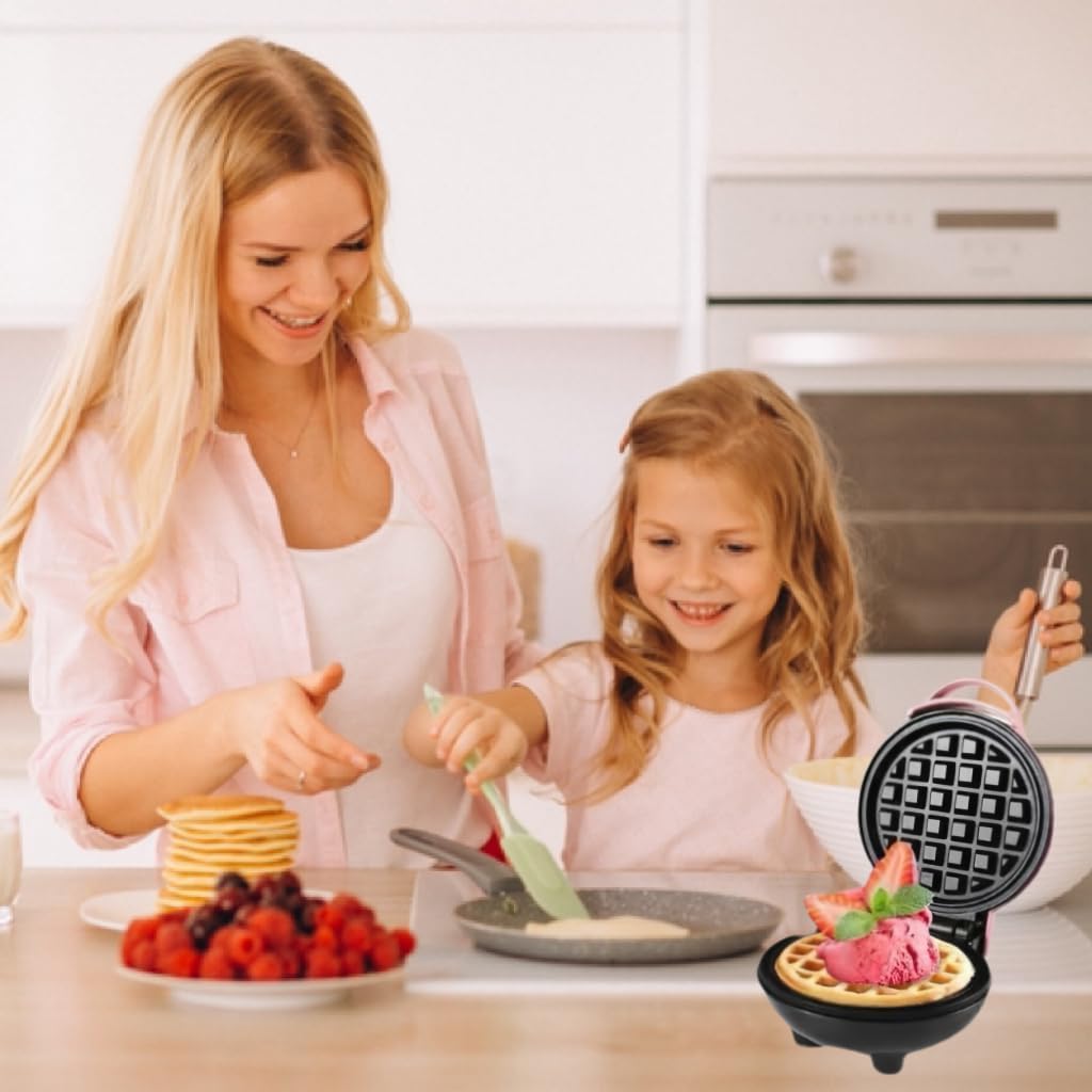 3 in 1 Mini Waffle Maker with Removable Plates-Waffles,Donuts,Pancakes all in Multimaker -Nonstick Surface for Easy Cleaning - Great Holiday Gift(Pink)