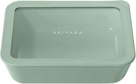 Ceramic Coated Glass Food Storage Container | No PTFE, PFOA, PFAS, and BPA | Reusable Non Toxic Meal Prep Container with Glass Lid | Easy To Store | 6 Cup Rectangle [Willow]