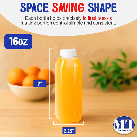 MT Products PET Plastic Juice Bottles 16 oz. - Clear Take-Out Containers (Pack of 160) - Made in USA