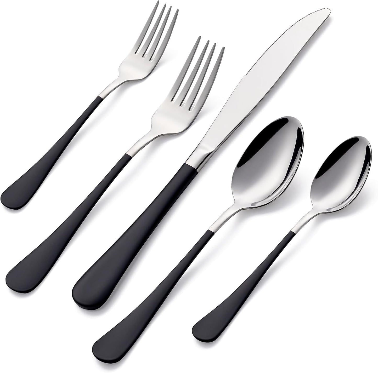 20-Pieces Black Silverware Sets for 4,Black Handle Stainless Steel Cutlery Set, Include Forks Spoons and Knives Set, Dishwasher Safe Utensil Sets for Home Restaurant