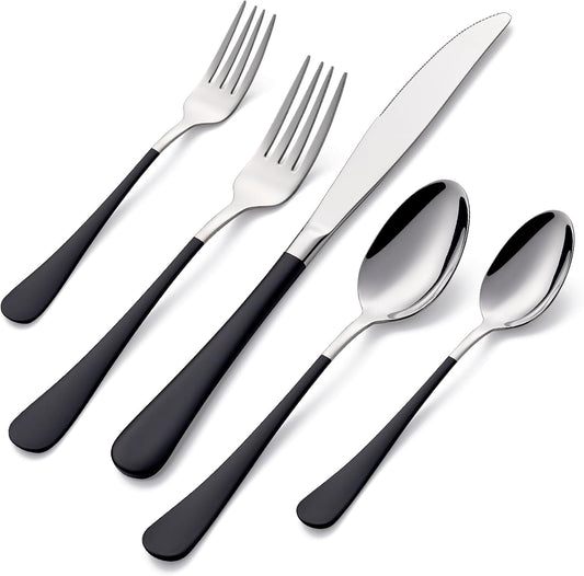 20-Pieces Black Silverware Sets for 4,Black Handle Stainless Steel Cutlery Set, Include Forks Spoons and Knives Set, Dishwasher Safe Utensil Sets for Home Restaurant