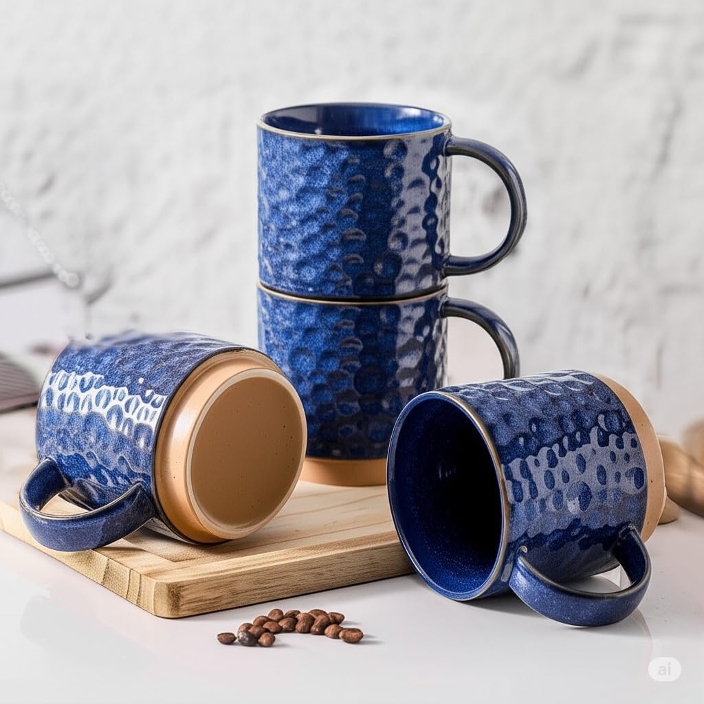 Nihow 16OZ Stackable Coffee Mug Set, Large Ceramic Coffee Mug Set of 4,Coffee Cup Set for Cappuccino/Latte/Cocoa,Dishwasher & Microwave Safe,Vivid Blue