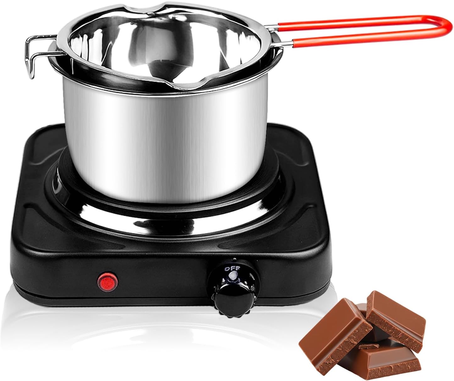 Double Boiler Pot, Stainless Steel Chocolate Melting Pot with 1000W Electric Hot Plate, Multi-Functions Portable Burners for Cooking Candy Wax Soap Candy Butter Cheese and Candle Making