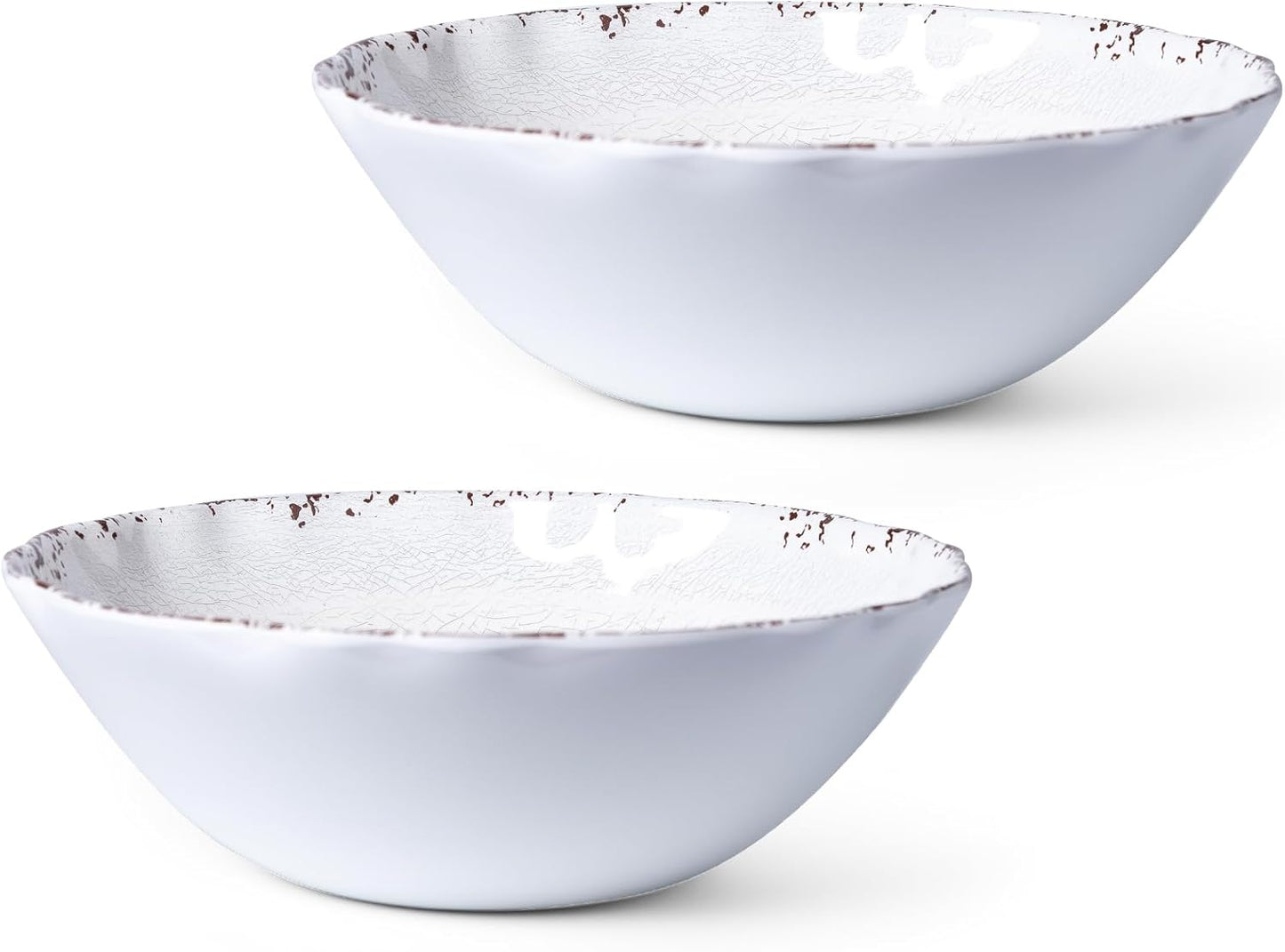LEHAHA Rustic White Melamine Large Serving Bowl, 2 pieces Set,12 inches (130 OZ) Larger Salad Bowl, Lightweight and Unbreakable Mixing Bowl, BPA Free Melamine Bowls, Dishwasher Safe…