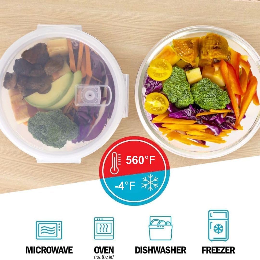 Igluu Meal Prep Glass Containers [5 pack + extra lid] - Glass Food Storage, Microwave, Oven, Freezer & Dishwasher -safe - Airtight Meal Prep Boxes with Snap Lock Steam Vent Lids, BPA-Free (950ml 32oz)