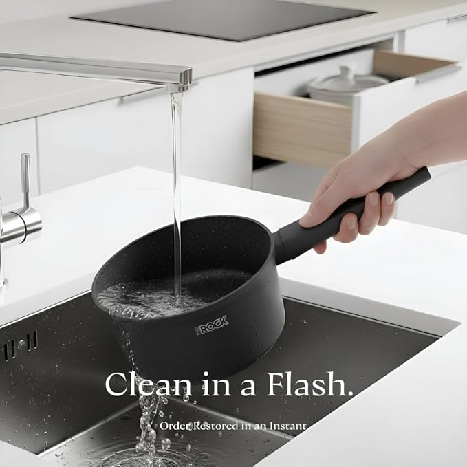 THE ROCK SOHO Nonstick Saucepan with Lid, 2 Quarts Small Pot with PPG Quantum2 Coating – Durable for Urban Kitchens, Nothing Sticks, Never Warps, Lasts Longer, Induction Compatible, PFOA-Free, Black