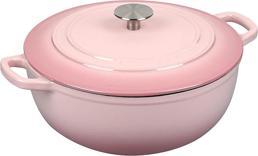 Enameled Cast Iron Dutch Oven Pot with Lid for Sourdough Bread Baking, Bread Dutch Ovens, Cooking Pots, 5 Quart, Pink