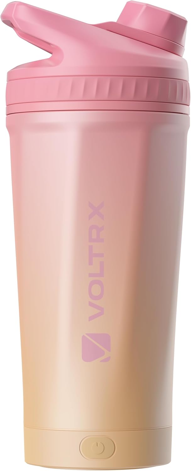VOLTRX ChillMix Shaker Bottle Insulated Stainless Steel - USB C Rechargeable Electric Protein Shake Mixer, Shaker Cups for Protein Shakes and Meal Replacement, Sunset Rose, 16 oz