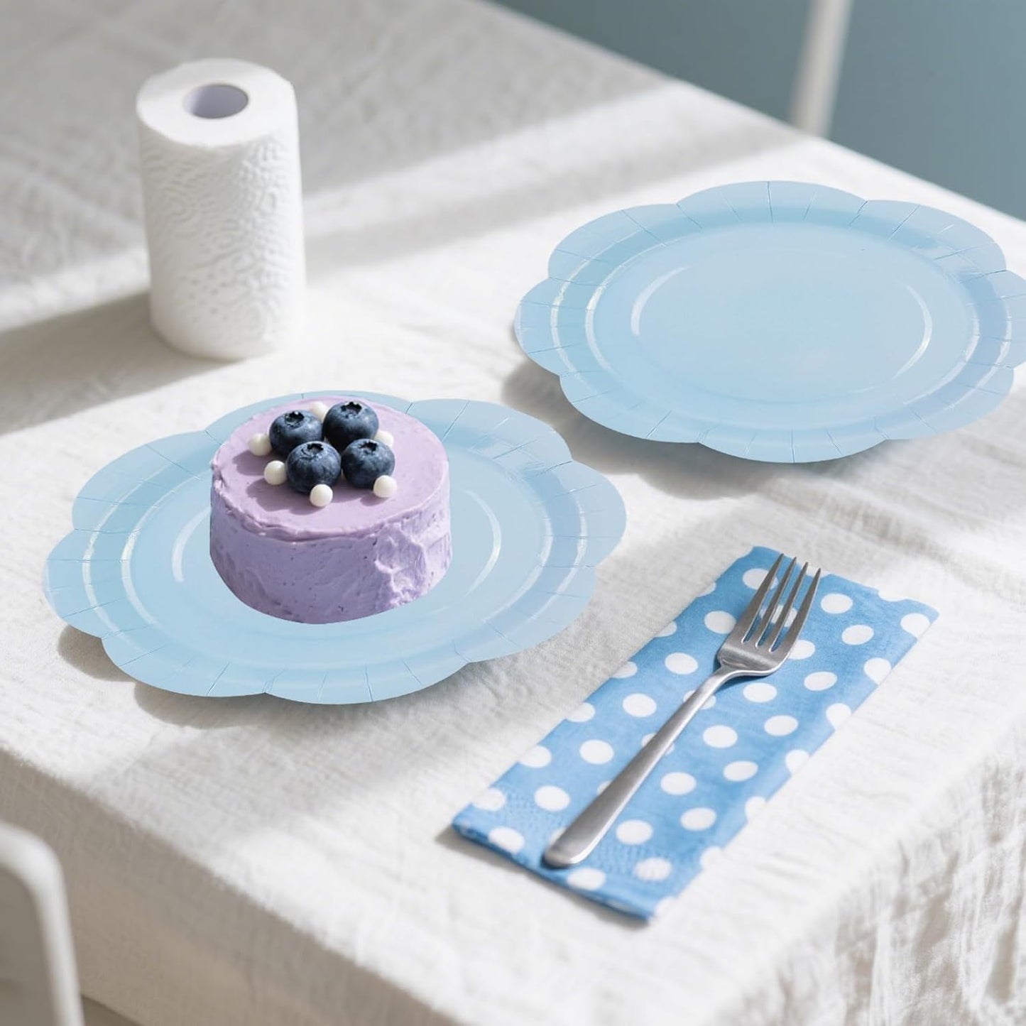 50 Pack Blue Paper Plates 7 Inch, Disposable Scalloped Plates Cake Dessert Plate for Dinner Baby Shower Wedding Bridal Shower Birthday Party Supplies (Blue, 7 inch)