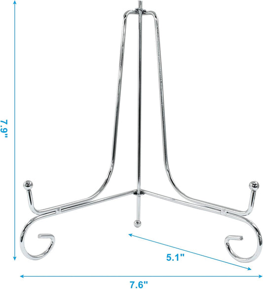 Hordion 2 Pack Plate Stand, 8 Inch Silver Iron Easel Photo Display Stand Plate Holder for Picture Frame Book Tabletop Art Platter
