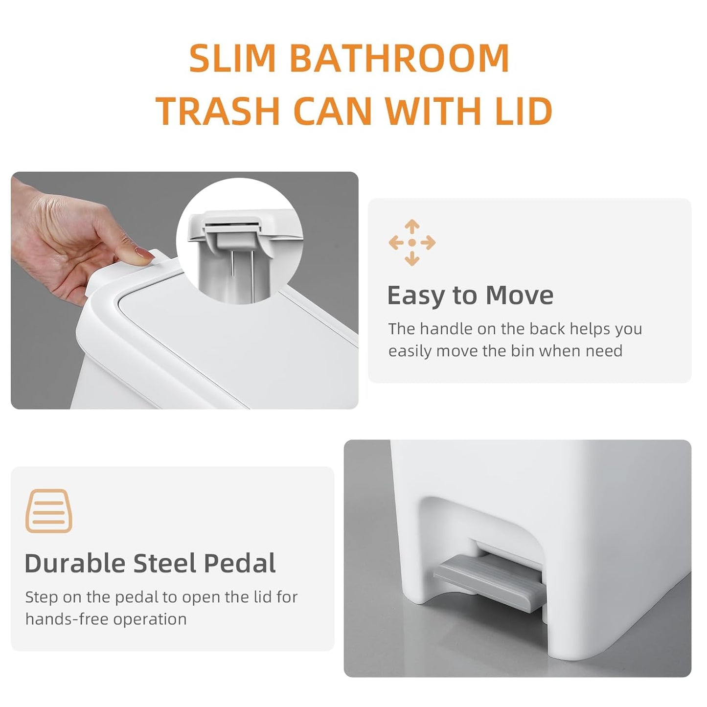 MOPALL Slim Bathroom Trash Can with Lid Soft Close, 21.5L/5.7Gal Bathroom Garbage Can with Press Top Lid & Foot Pedal, Step Trash Bin Wastebasket Waste Bin for Home, Kitchen, Garage, Apartment, Office
