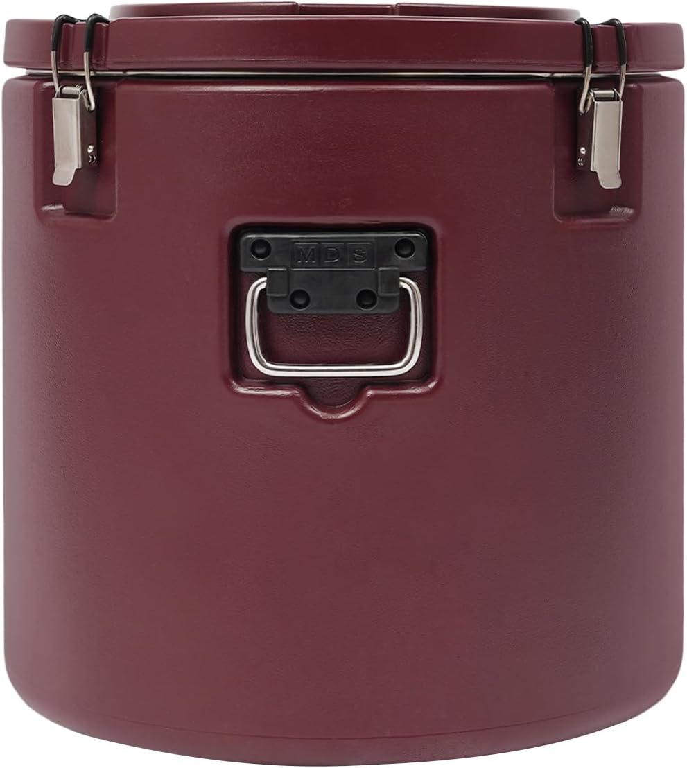 DYNAMI 13.2Gal Insulated Food Container with Handles&Buckles,304 Stainless Steel Portable Commercial Food Warmer Insulated Soup Container Cold Hot Box Insulated Food Carrier for Catering (Brown)