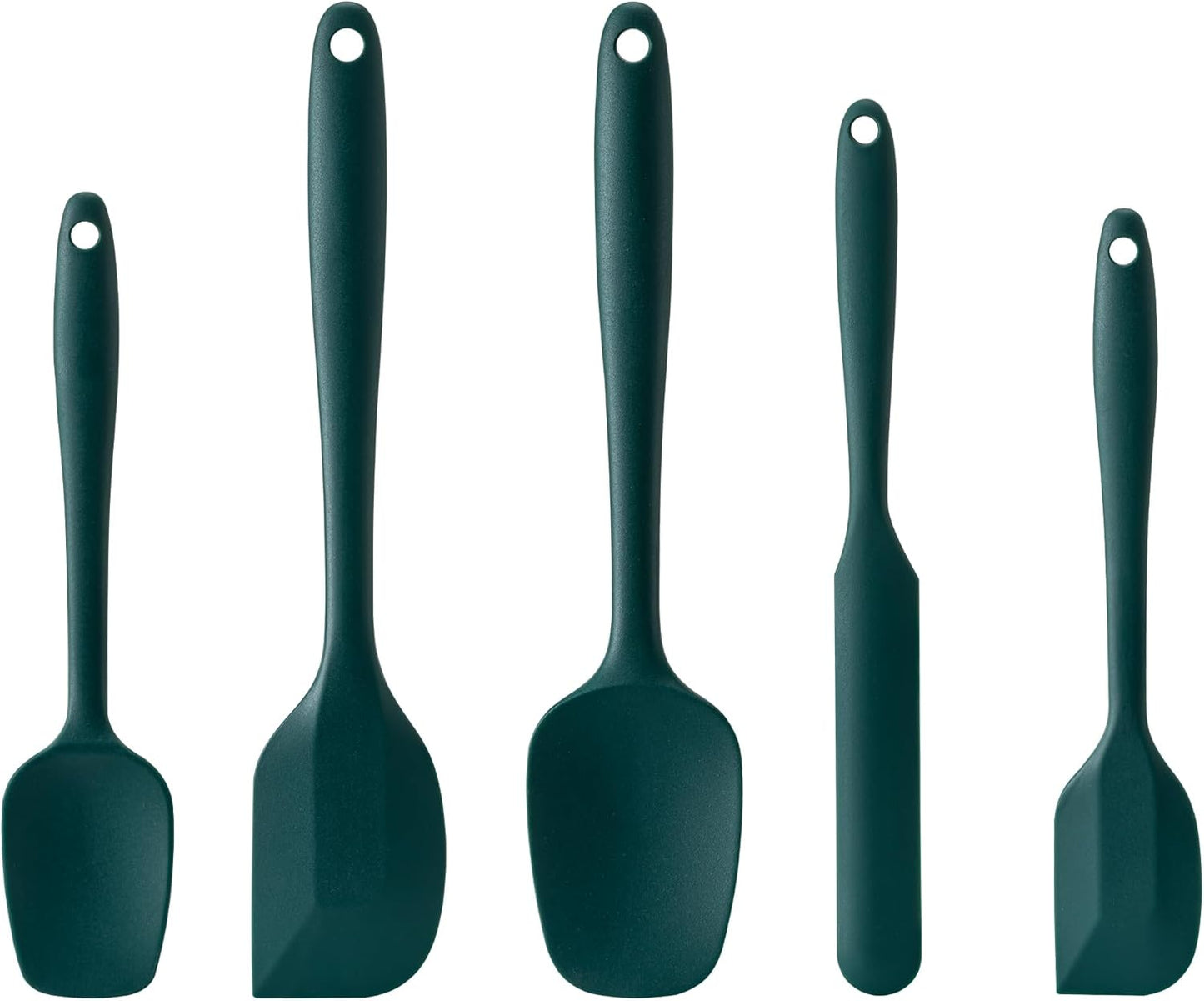 Silicone Spatula Set, 5 Piece Food Grade Rubber Spatulas for Baking, Cooking, and Mixing High Heat Resistant Non Stick Dishwasher Safe BPA-Free (Dark Green)
