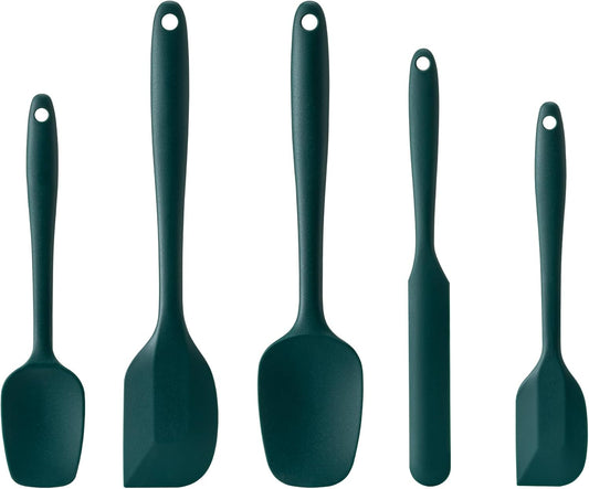 Silicone Spatula Set, 5 Piece Food Grade Rubber Spatulas for Baking, Cooking, and Mixing High Heat Resistant Non Stick Dishwasher Safe BPA-Free (Dark Green)