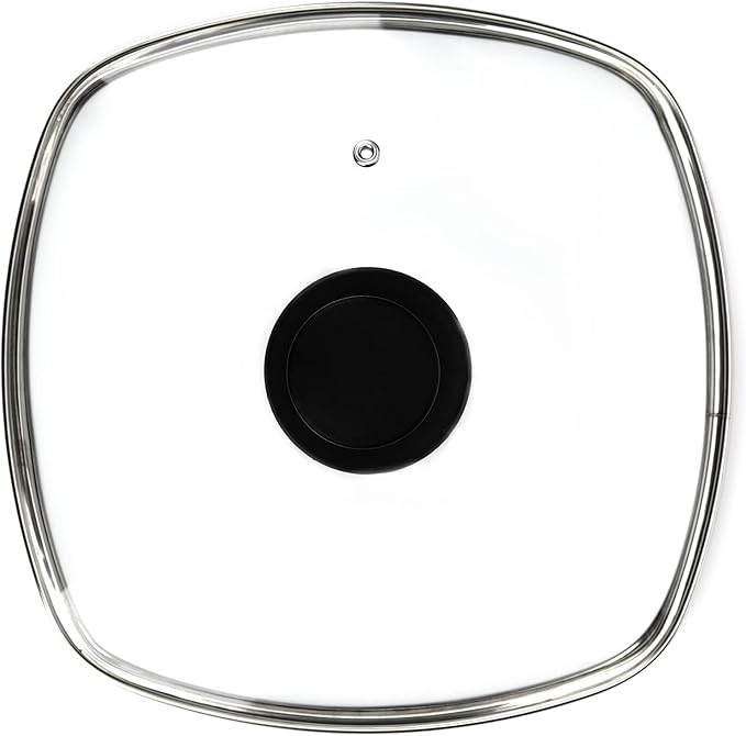 Square Glass Lid for Grill Pans with Steam Vent Hole - Fits Lodge Cast Iron Skillets 10.5inch(26.67cm) - Square Tempered Glass Lid - Universal Replacement Cover Bakelite Round Knob