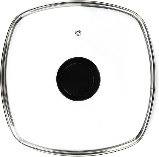 Square Glass Lid for Grill Pans with Steam Vent Hole - Fits Lodge Cast Iron Skillets 10.5inch(26.67cm) - Square Tempered Glass Lid - Universal Replacement Cover Bakelite Round Knob
