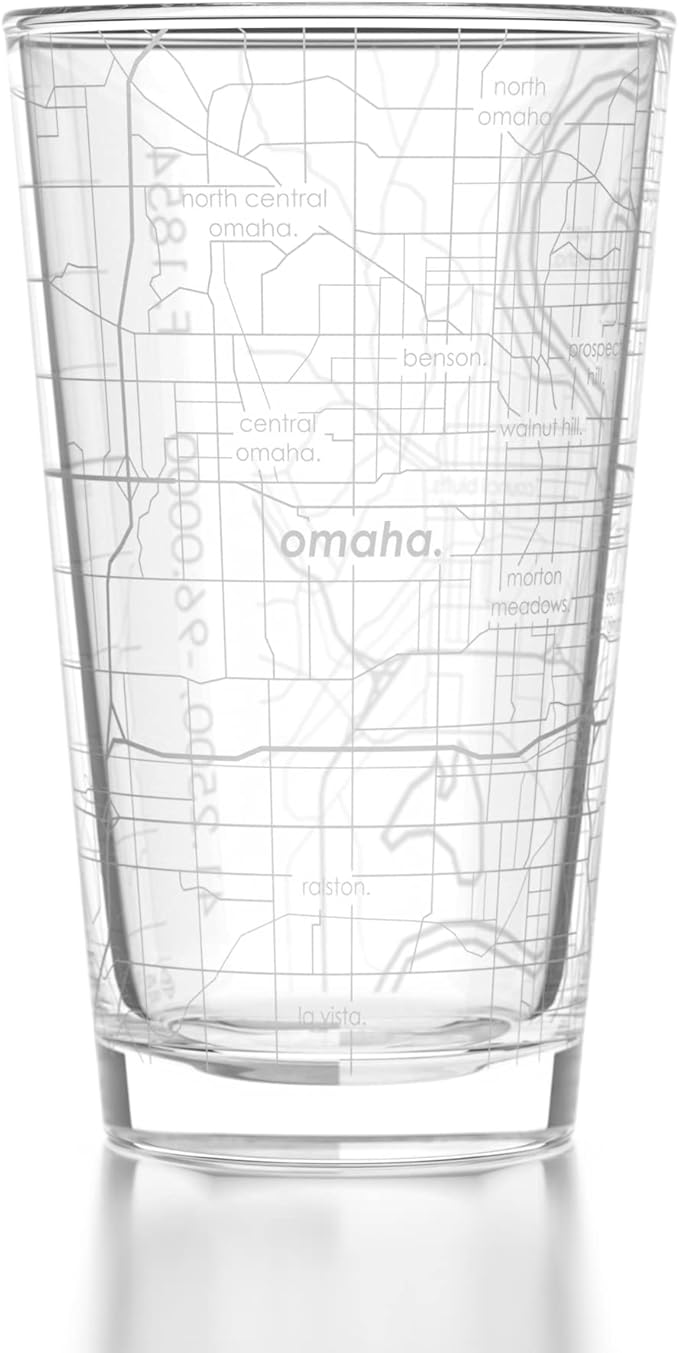 Well Told Engraved Omaha Nebraska Map Pint Glass, Etched Beer Gift (16 oz, Clear) City Map Pint, Custom City Glassware, Gifts For Beer Lovers
