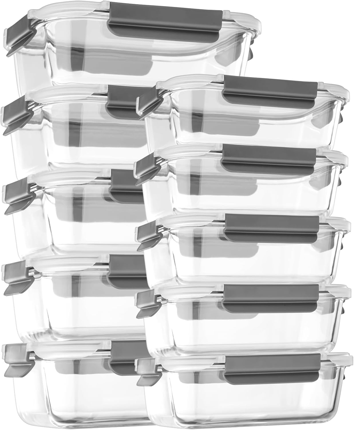 [10 pack Glass Meal Prep Containers with Lids, Glass Food Storage Containers with Snap Locking Lids for Food, Bpa-free, Easy to Open& Close/Microwave,Oven,Freezer,Dishwasher Safe/Leak-Proof