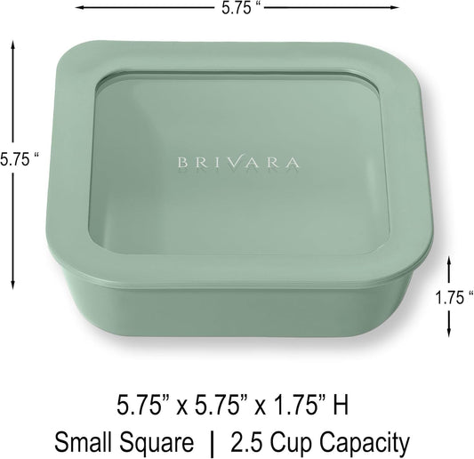 Ceramic Coated Glass Food Storage Container | No PTFE, PFOA, PFAS, and BPA | Reusable Non Toxic Meal Prep Container with Glass Lid | Easy To Store | 2.5 Cup Square [Willow]
