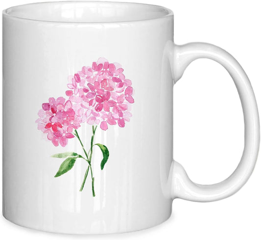 Hydrangea Gifts Floral Coffee Mug, Pink Hydrangea Mugs for Women, Watercolor Pink Floral Ceramic Coffee Mug 11 oz