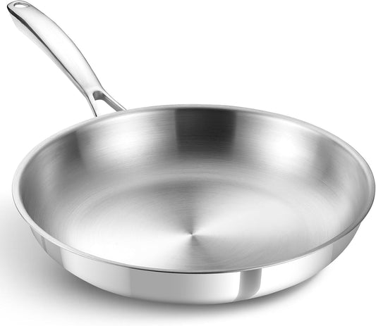 KOCH SYSTEME CS Stainless Steel Pan 10 Inch, Tri-Ply Stainless Steel Frying Pan with Stay-Cool Handle, Oven Safe, Non-Toxic Staninless Steel Skillet, Fast & Even Heat Induction Compatible
