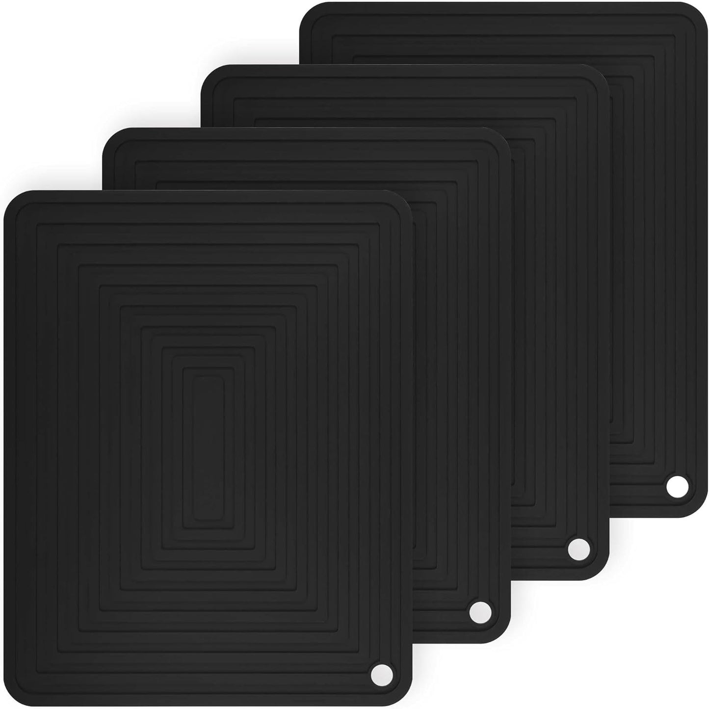 Silicone Trivets for Hot Dishes-Pots and Pans, Heat Resistant Mats Hot Pads for Kitchen Table, Non Slip Silicone Mats, Pot Holders, Flexible Placemats, Rectangular Microwave Mats Pack 4 Black