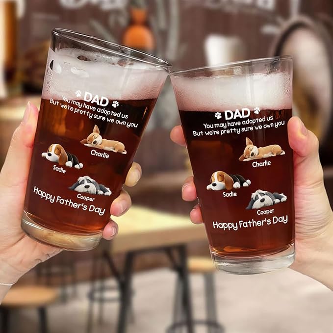 Wrappiness Best Mom Dad Logo Personalized Custom Beer Glass - 16oz Glassware for Beer Soda Cocktails - Gift for Dog Lovers, Father's Day, Birthday Gift for Parents (B05, 1 Dog)