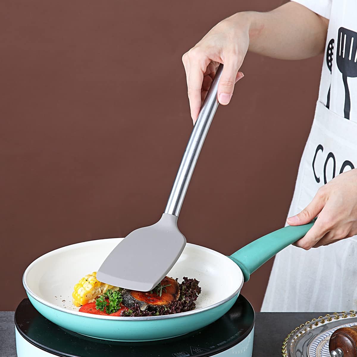 Berglander Spatulas, Non-stick Silicone Solid Turner,Barbecue Spatulas Turner For Cooking, Kitchen Dishwasher Safe, Easy to Clean