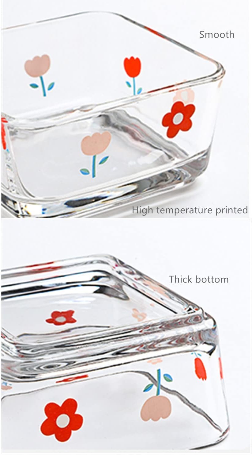 9 OZ Small Flower Candy Dish Cute Floral Candy Bowl Mini Square Glass Bowl for Dessert,Snack,Fruit,Icecream,Yogurt,Dipping,Prep,Clear Serving Bowl