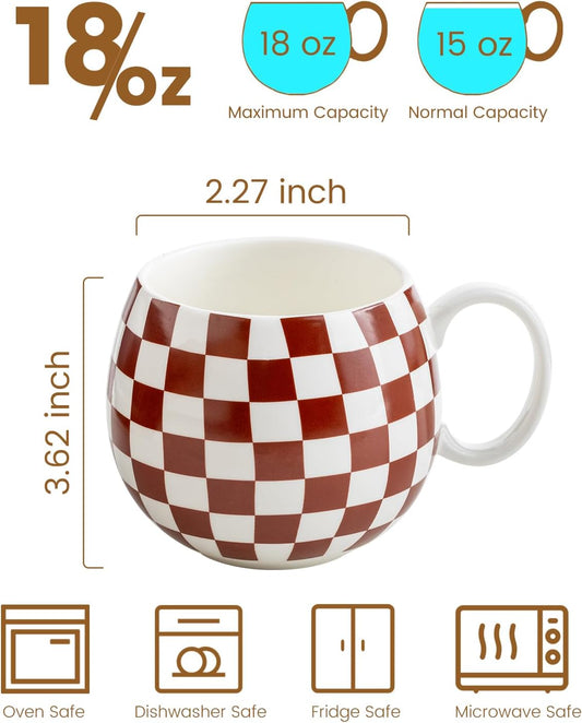 LAUCHUH Porcelain Coffee Mugs - 18 Ounce Large Mug Set of 6 Coffee Cups with Handle for Thanksgiving, Tea Latte Cappuccino Milk Cocoa, Dishwasher & Microwave Safe, Brown and White