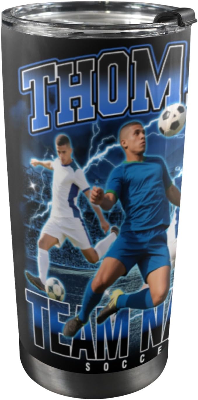 YESCUSTOM Personalized Tumbler With Photos For Soccer Lover Boyfriend Stainless Steel Travel Mug Insulated