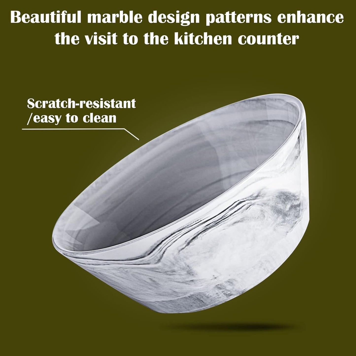 Yundu Grey Marble Ceramics Bowls Set, 58 Ounces Large Salad Bowl Set of 3, Serving Bowls, Large Cereal Snack Bowls for Kitchen, Dishwasher & Microwave Safe