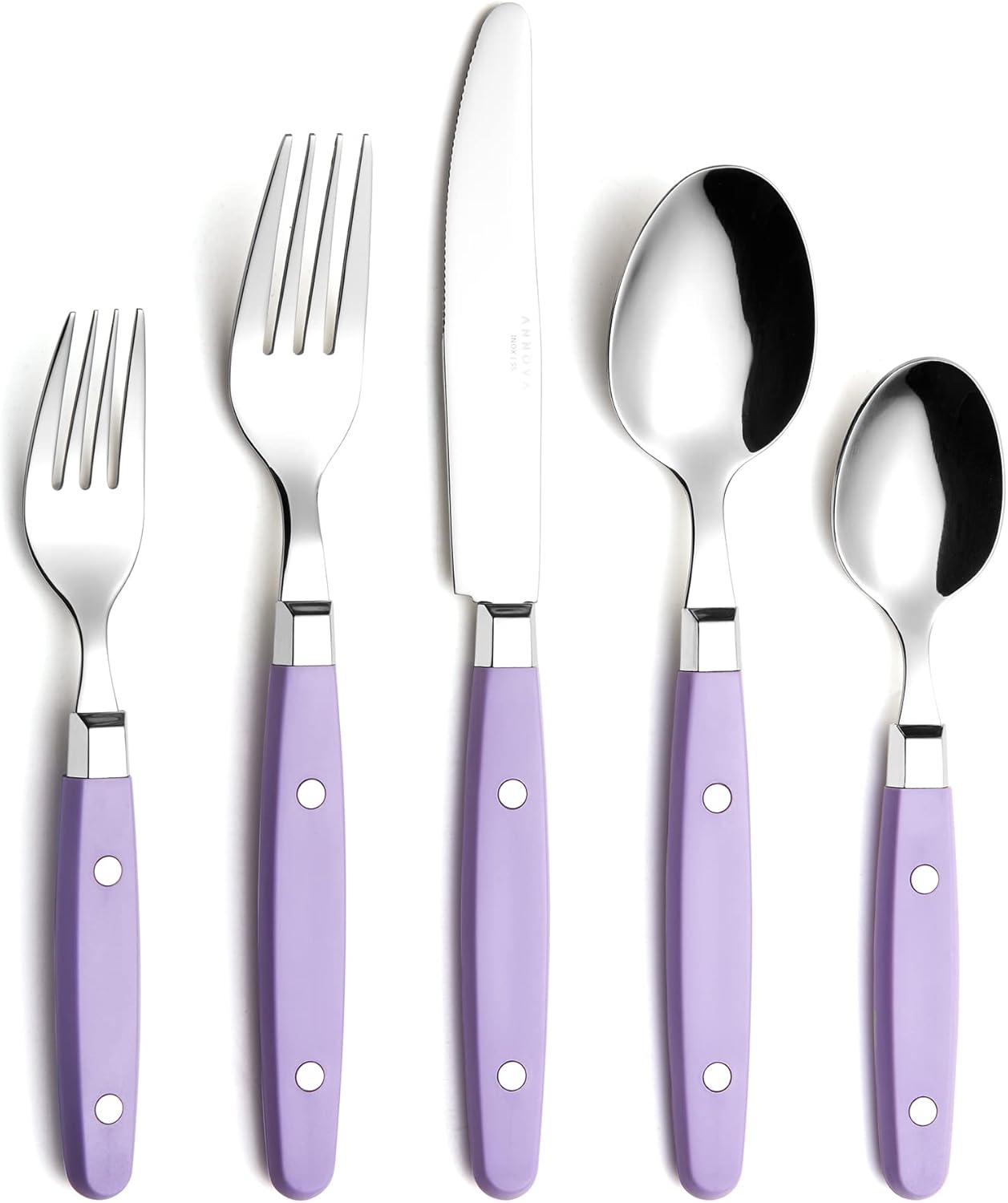 ANNOVA Silverware Set, Retro/Rivet Colorful Stainless Steel Tableware Kitchen Flatware Set Utensils, Includes Dinner Knives, Forks, Spoons, Salad Forks & Dessert Spoons (Lilac, 20 Pieces)