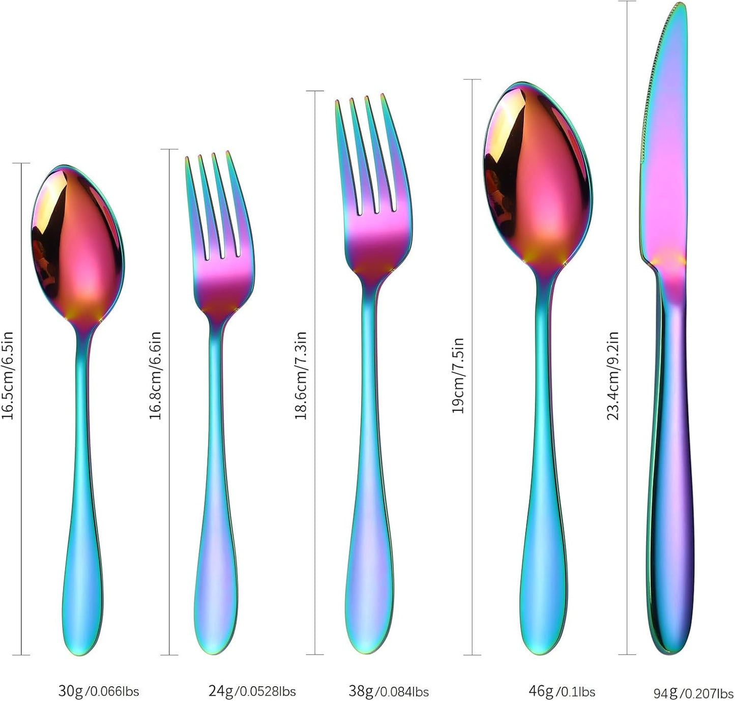 Iridescent Silverware Set Rainbow Flatware Service for 8 Stainless Steel Cutlery 40 Pieces Heavy Forks and Spoons Knives for Wedding Parties Resturant Everyday Use