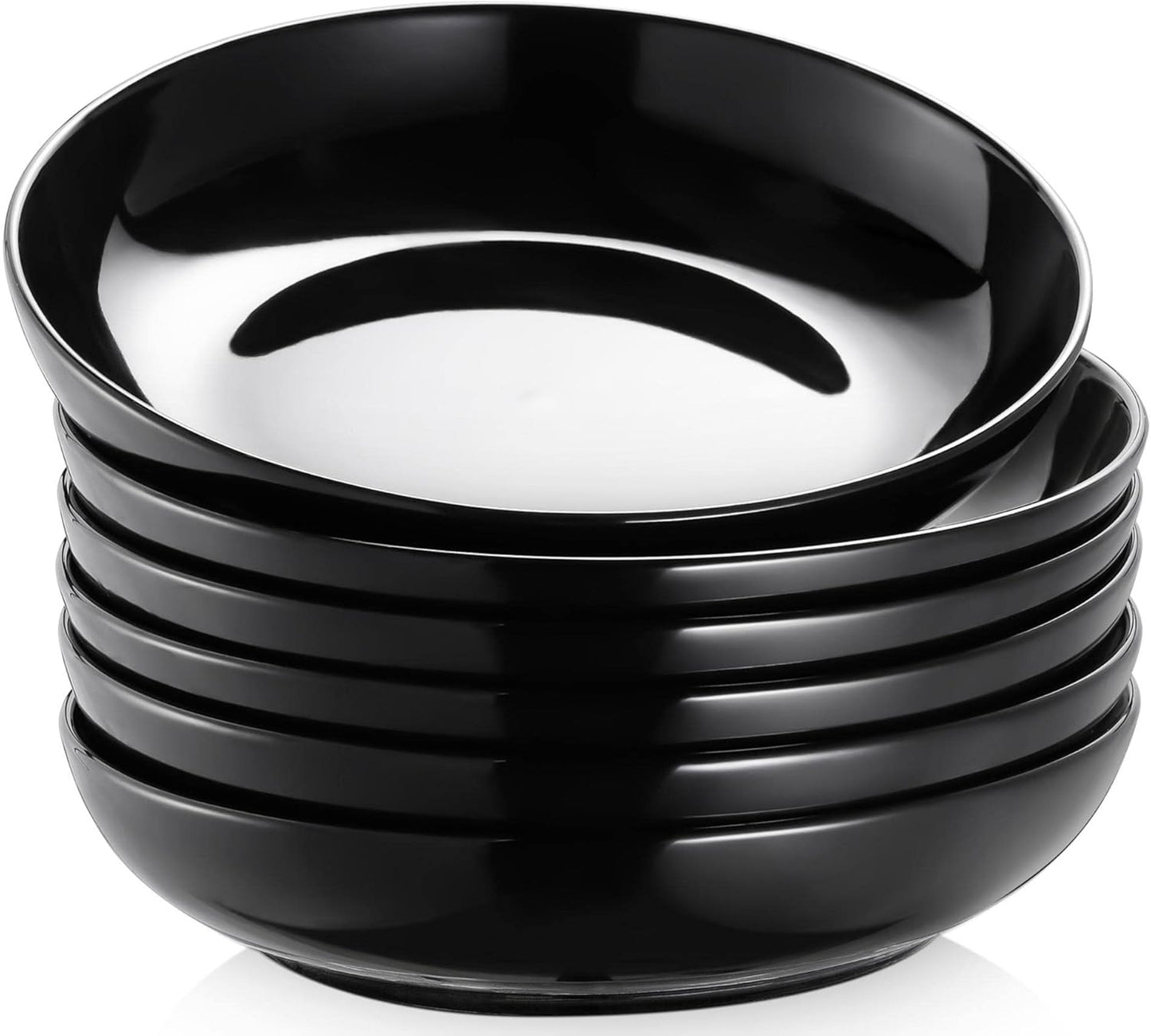 Y YHY Pasta Bowls 30oz, Large Salad Serving Bowls, Shallow Soup Bowls, Porcelain Pasta Bowls Set of 6, Microwave Dishwasher Safe, Black